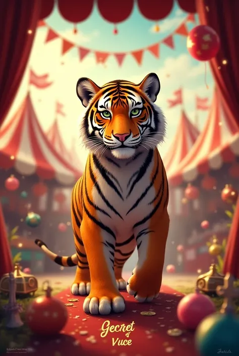 Help me design a poster to introduce the English clubs game booth with the booths content about the secret bag picking game and the character representing the booth is a tiger.