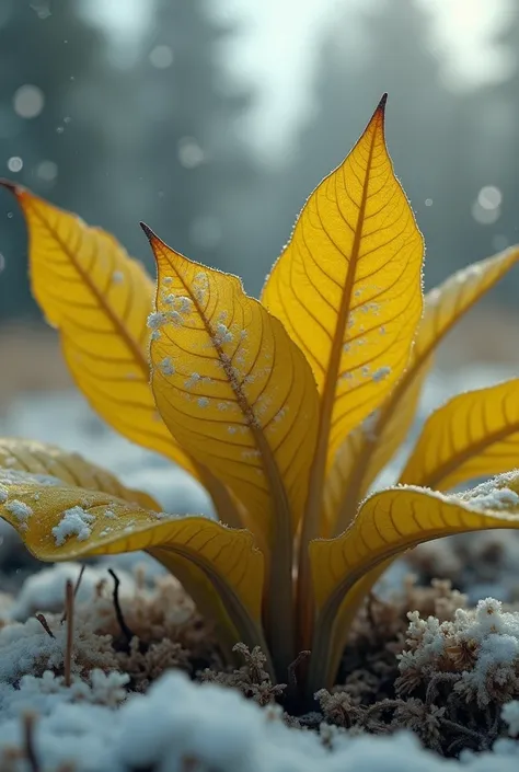  Leaves may turn yellow  (chlorosis ) due to the destruction of chlorophyll They have short stems and large leaves with a winter climate and no sunlight
