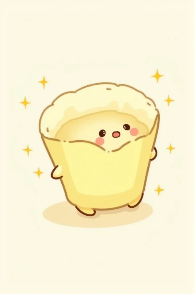 " Digital illustration of a coffee filter with a friendly face , In Cartoon style,  similar to a kawaii drawing . The filter is soft yellow ,  matching the sponges pastel color palette in the reference image,  and has a thin outline in black .  The express...