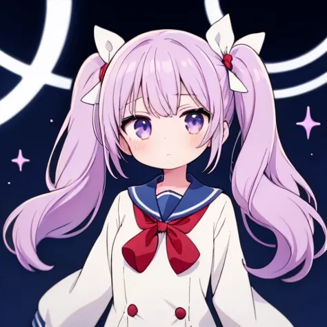  girl, cute,One person, twin tails, light purple hair ,uniform, sailor suit,Moe sleeves,Long sleeves,Sleeves to cover the arms,tired-sode