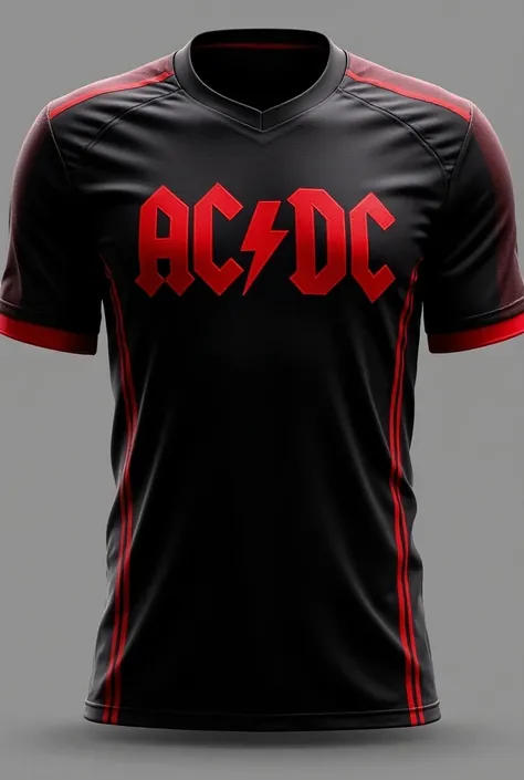 Black soccer jersey with red highlights with the ACDC logo