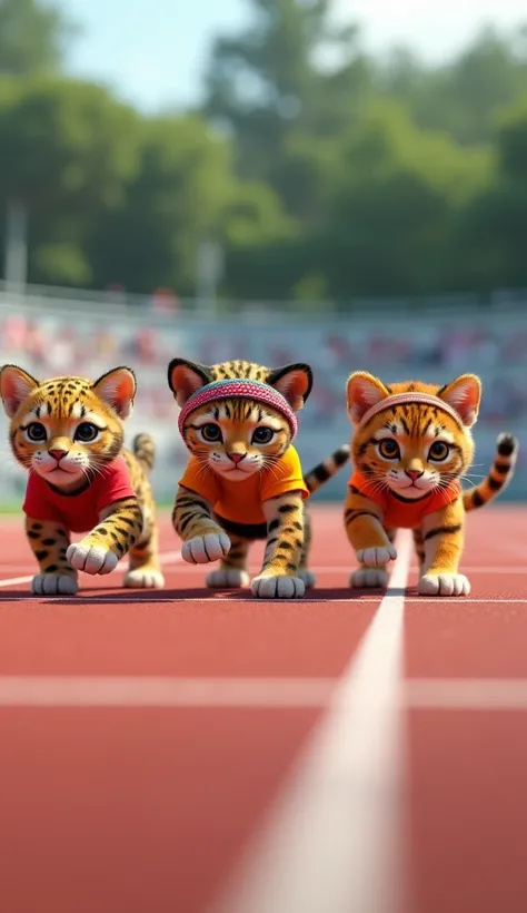 Bayi jaguar, bayi cheetah, bayi leopard, bayi macan ikut lomba lari, race on the official running track ,  dressed like a human in a shirt and headband [9:16]