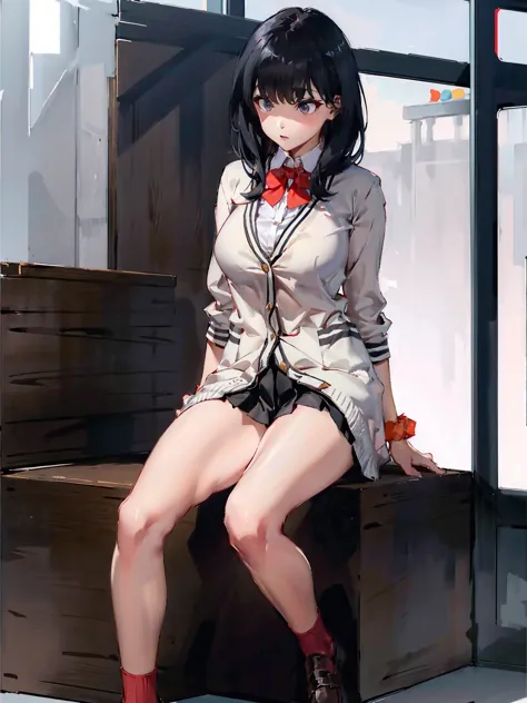 masterpiece, best quality,  hi-res,  takarada rikka , rich 1,  1 girl,  takara darika ,   black hair , alone,  blue eyes, wrist ...