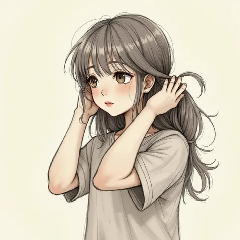  a creative sketch art of a girl tying her hair