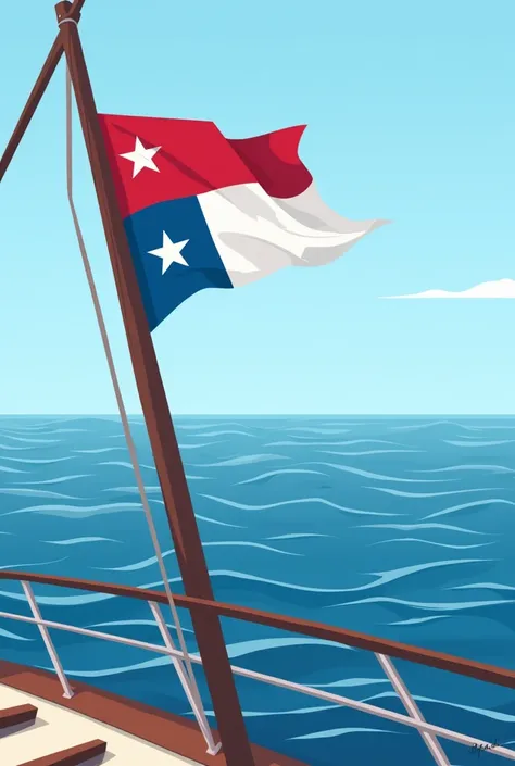 Easy drawing of the Panamanian flag flying on a ships mast at sea
