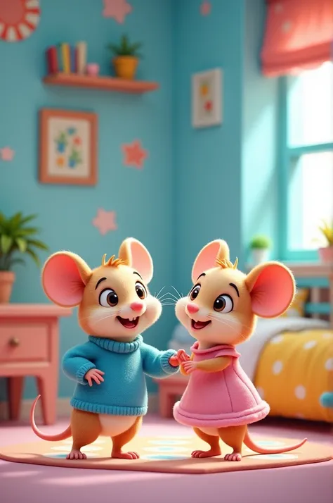  Female and Male Mouse Cartoon.
Blue and Pink Room 