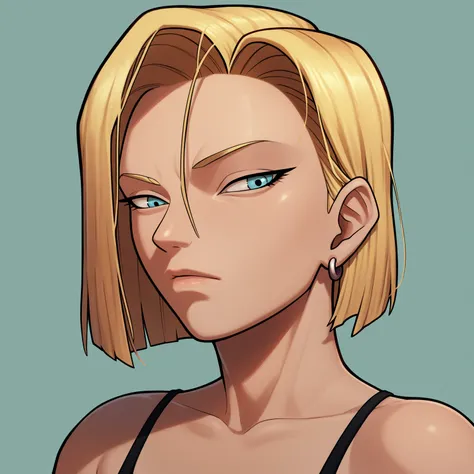 score_9, score_7_up 1girl, solo, android 18, portrait, earrings,