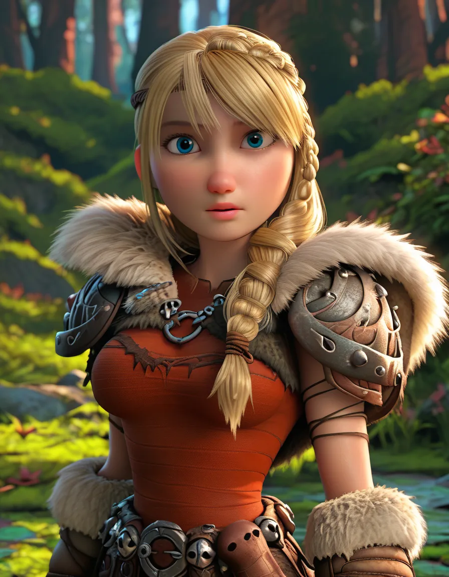 score_9, score_8_up, break, astridhofferson, 1girl, solo, blonde hair, braid, long hair, blue eyes, fur trim, shoulder armor, ar...