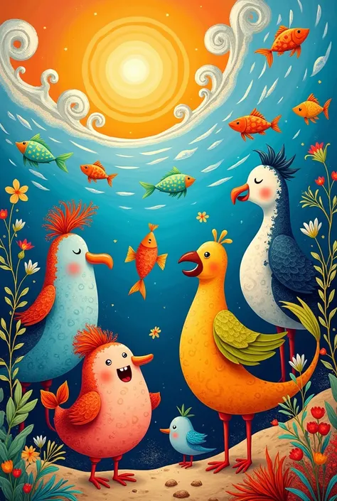 Icon Painting　　Plurality of animals　　Cheerful　　clearly　 bright 🔆　sea　bird