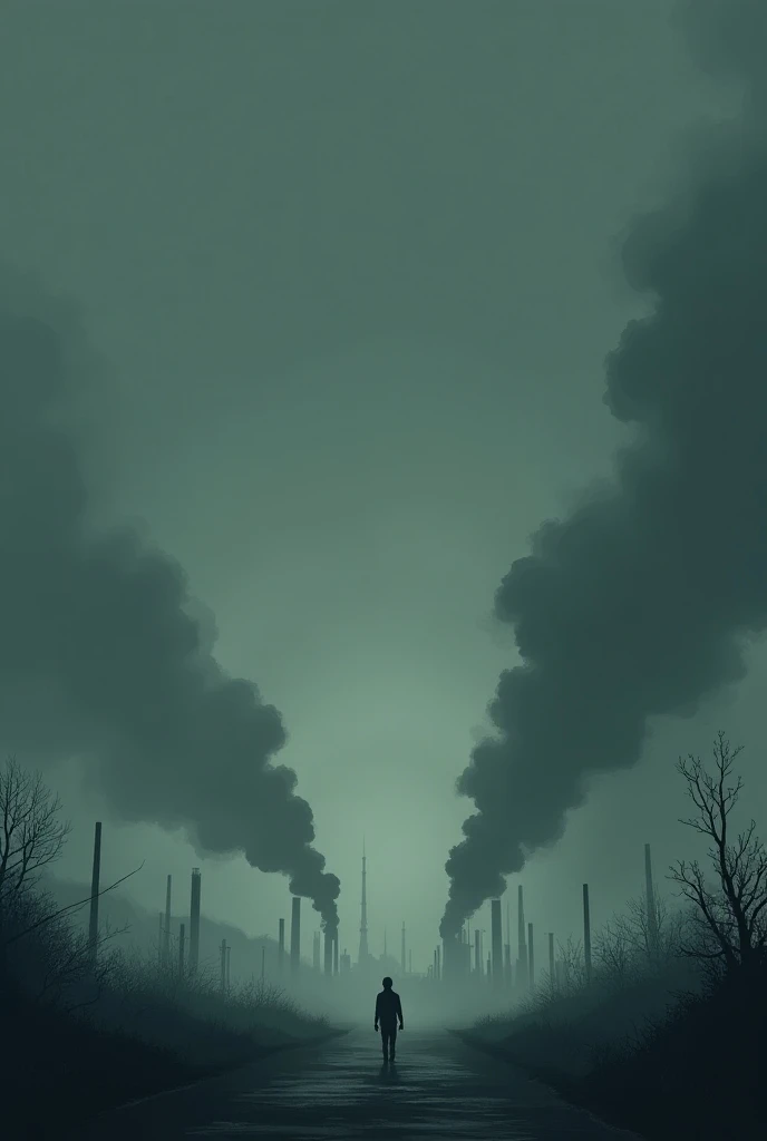 Make me a gray sky of pollution cartoon