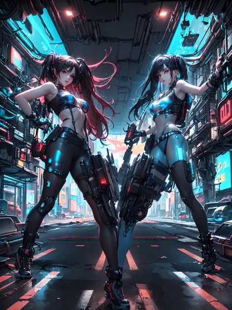 ( blue cyberpunk background : 1.5)、side body, upper body, (various poses : 1.5), ( there is a transparent tube 、a car runs throu...