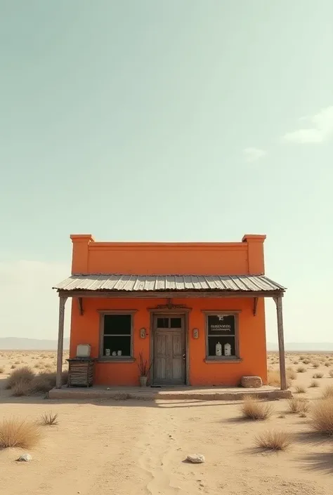 
A dark orange shop in the middle of nowhere