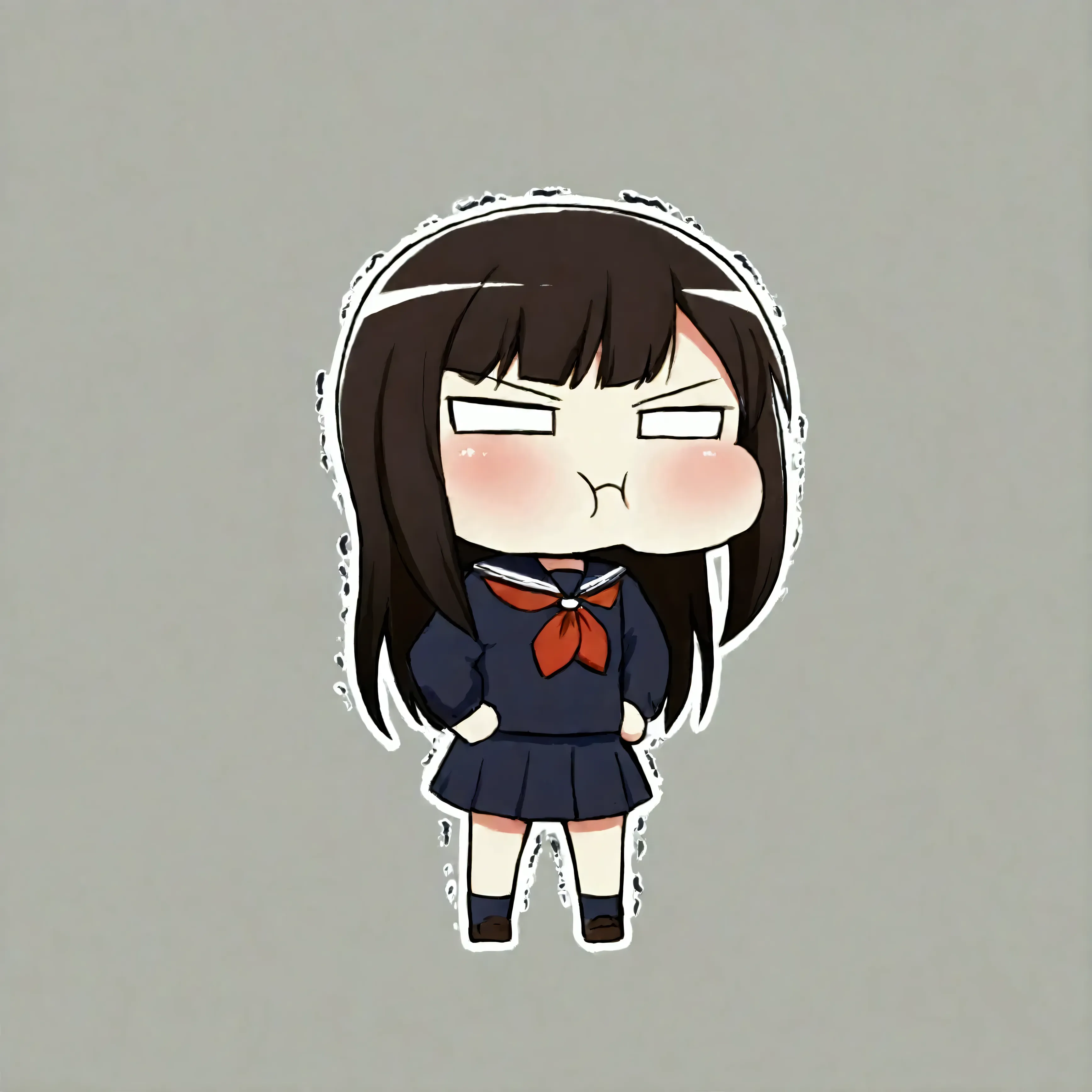 chibi,1girl, solo, full body,(puffy cheeks:1), (v-shaped eyebrows), trembling, anger effect, school sailor,masterpiece, best quality, good quality, newest,