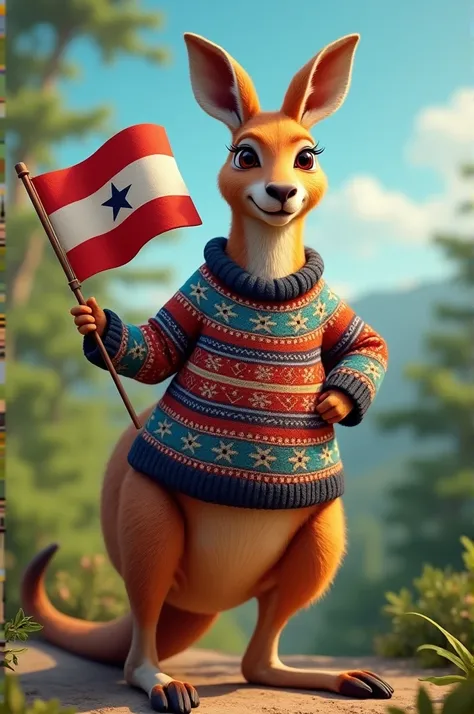 Kangaroo with a Honduran sweater and its flag 