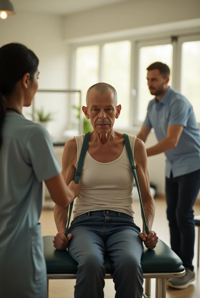 Cancer patient in a physiotherapy session 
