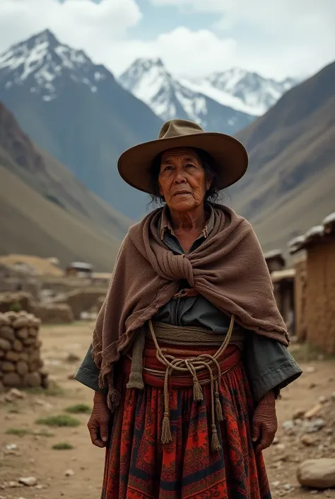 Create me a realistic image of a country lady in the Andes of Peru