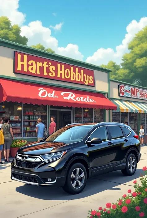 TMO Hobby Store outside parking Honda CRV Black