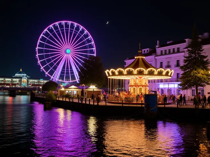 Asiatique The Riverfront on the night with the neon streetlight and carousel