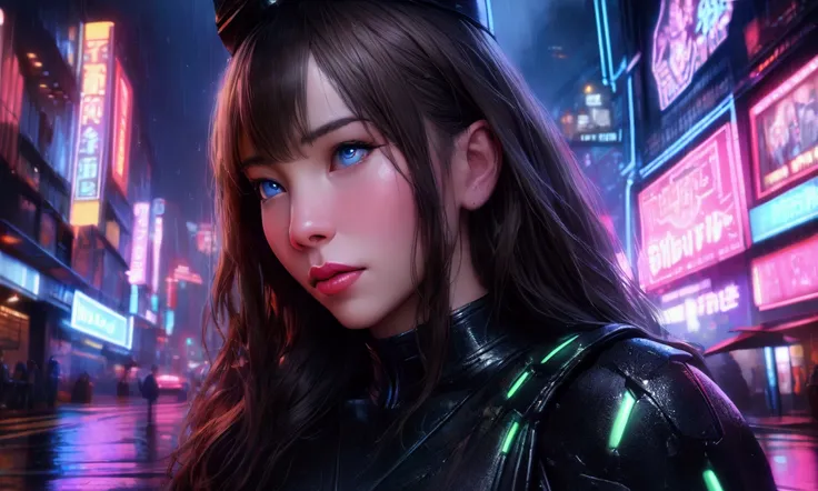 a cute woman in tron world,1girl,detailed face,beautiful detailed eyes,beautiful detailed lips,extremely detailed eyes and face,longeyelashes,green neon high light sexy body suit,hurrying to a blue neon building,on a tron neon lit street at night,busy tron...