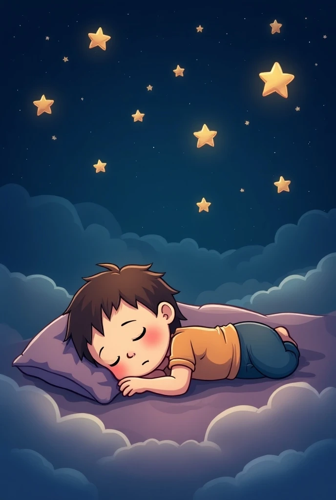 Cute cartoons sleeping in stars night 