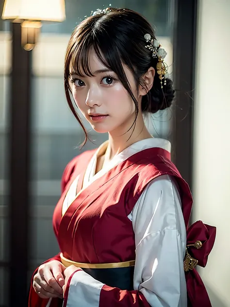 masterpiece, Best Quality,  Hi-Res, one woman,  accurate human body、Five fingers correctly,A woman in a red dress poses for a photo, realistic anime girl rendering, Graceful and charming geisha ,8k, Beautiful woman,Even and soft lighting, Shadows are minim...