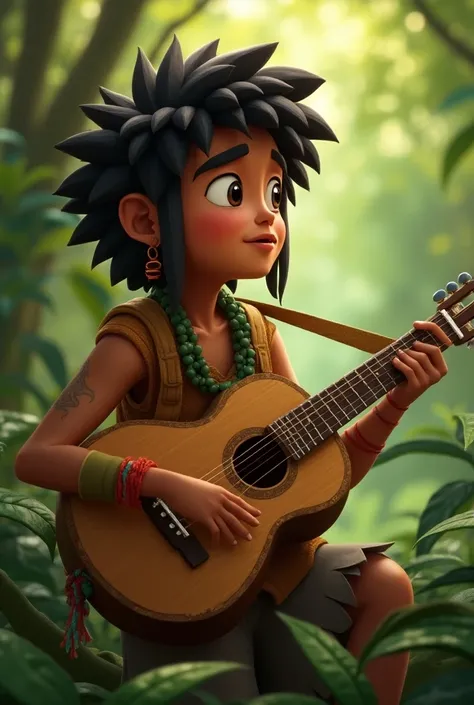  Tahu ,  the Guaraní boy ,  he was responsible for keeping morale high during their long journey .  With his guitar in hand ,  sang songs about life in the jungle ,  celebrating the beauty of nature and respect for animals .  Tahu  les enseñaba a los demás...