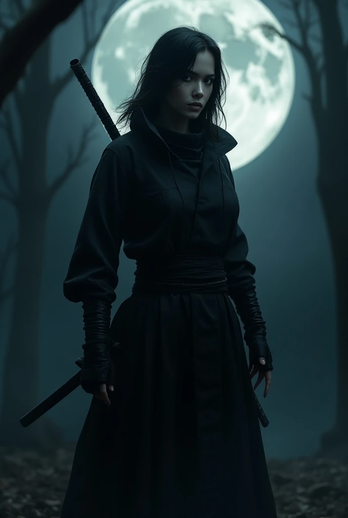  (8K Yen, Best Quality, masterpiece:1.2), (Realistic:1.4),  RAW Photos, Best Quality,  ultra high resolution,  Best Shadow , (whole body:1.4), moonlight、Horror, dark Horror, Female Ninja、 Highly Detailed Facial Features , Beautiful and perfect face