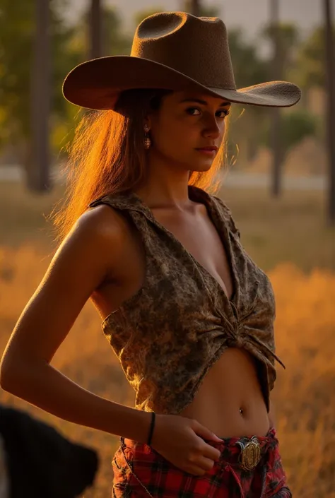 Western cowboy style, Cowgirl, photography,  Best Quality ,  actual ,  actual ,  intricate details , ( exquisite details), ( intricate details ),  movie lights from the waist,  Best Quality  backlight,  clear lines , 8K,  Ultra High Resolution , pureerosfa...