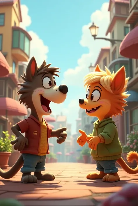 two animated characters talking 