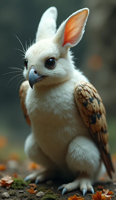 Hybrid Image:
"A small creature with the soft body of a rabbit, but with wings and the sharp beak and talons of a hawk, combining innocence with lethal agility."