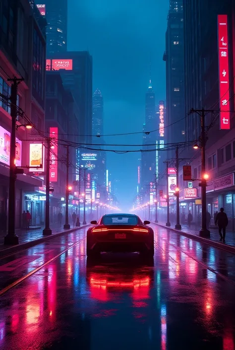 detailed pixel art, neon-lit night street,car driving on the road,cityscape,dramatic lighting,vibrant colors,cinematic composition,futuristic,glowing neon signs,reflections on wet pavement,long exposure,moody atmosphere,depth of field,intricate details,hyp...