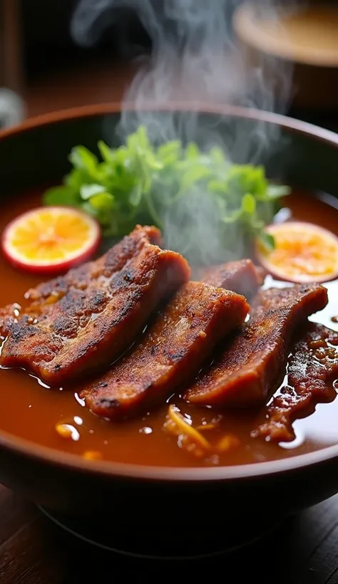  of food, Stew spareribs until charred,  is an Asian soup .  The soup is very rich ,  cooked with Asian cooking , Its very tempting .  exquisite dishes ,  removes hot steam , clear image. Shallow depth of field,  filmed with an 18k camera ,  Take a close-u...