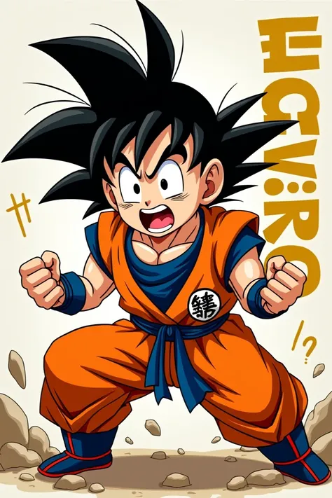 Create cartoon image of angry Goku with the name of Luis Arturo in bright gold letters