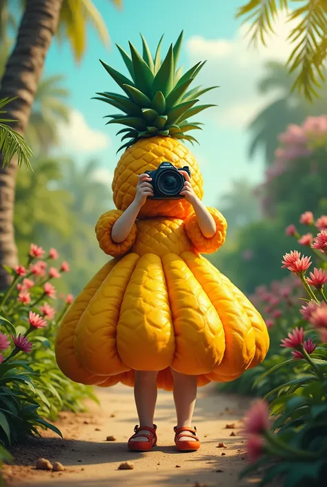  A young pineapple photographer, oversize style dress 
