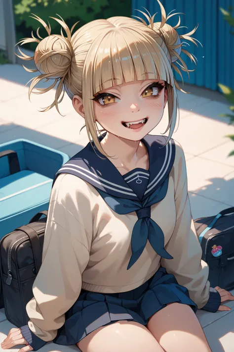 whole body　 face focus 　 Toga Himiko　sit　