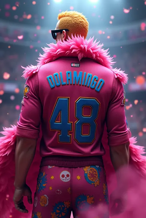 Create jersey of 4HB (4Highbrothers) back side write name Doflamingo 