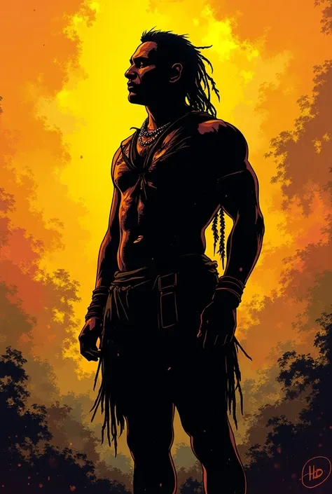 Comic-like image of the silhouette of an indigenous man 