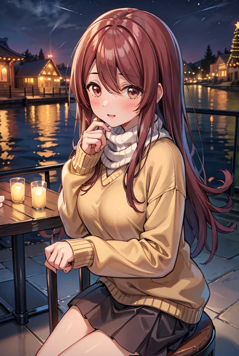 1 girl, solo,  hi-res, long hair, (( big breasts at the temple)),  blushing , reddish brown hair, masterpiece, accurate,  anatom...