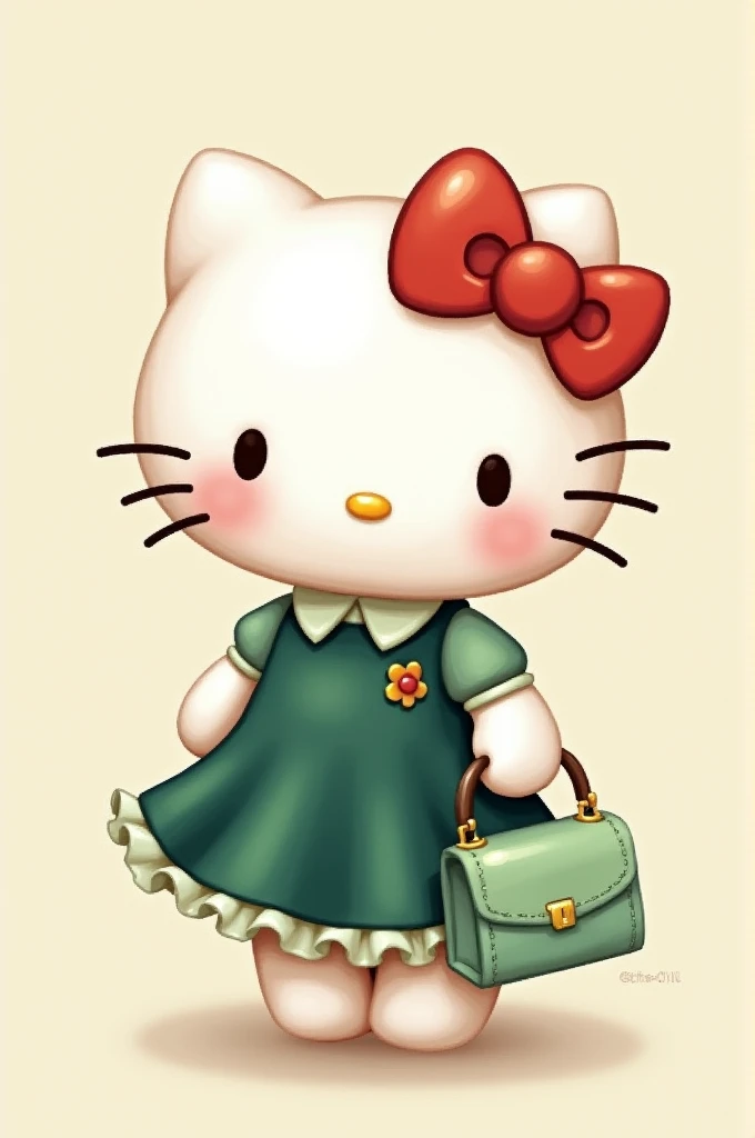 Hello kitty with dark green dress and light green bag 