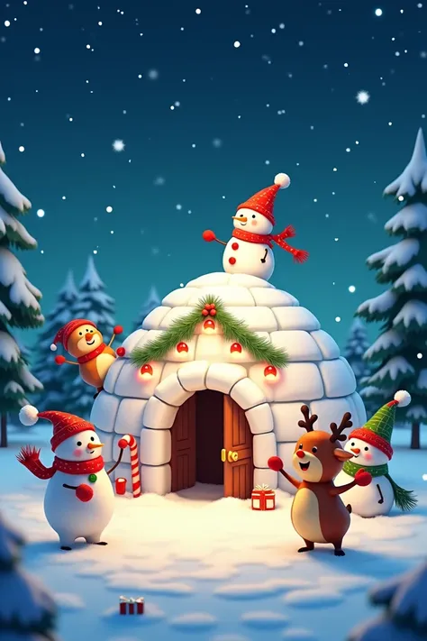 Igloo with animated Christmas characters