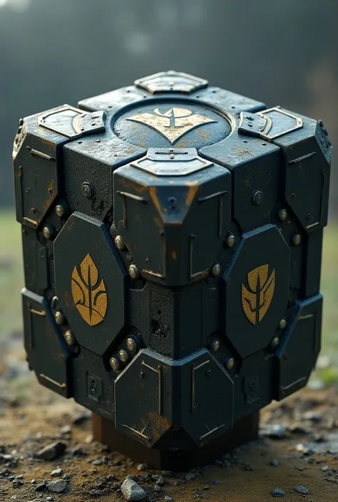 A very heavy soccer shield with the name and shape of a cube 