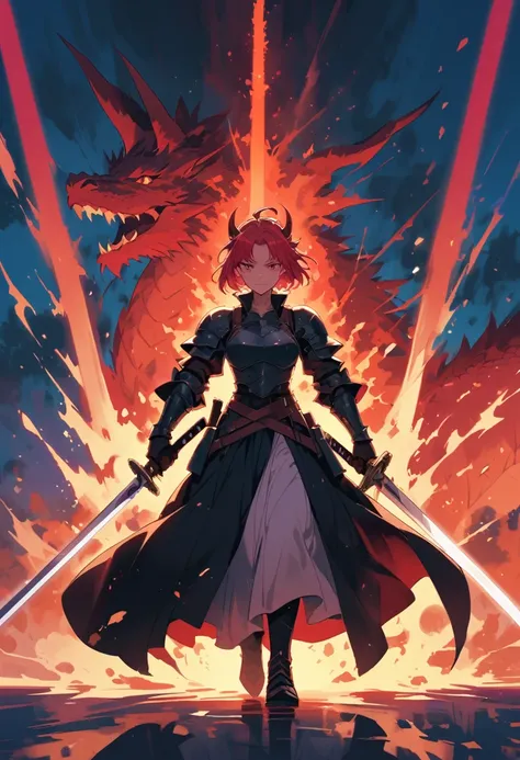 strong emotions, Sakura, dragon, short hair, light, focus, dragon Tamer, full body , horns on head, com um filhote de dragon ns braços, full ,body , half Lightersaber sword blade,heavy armor,  tall , one sword 