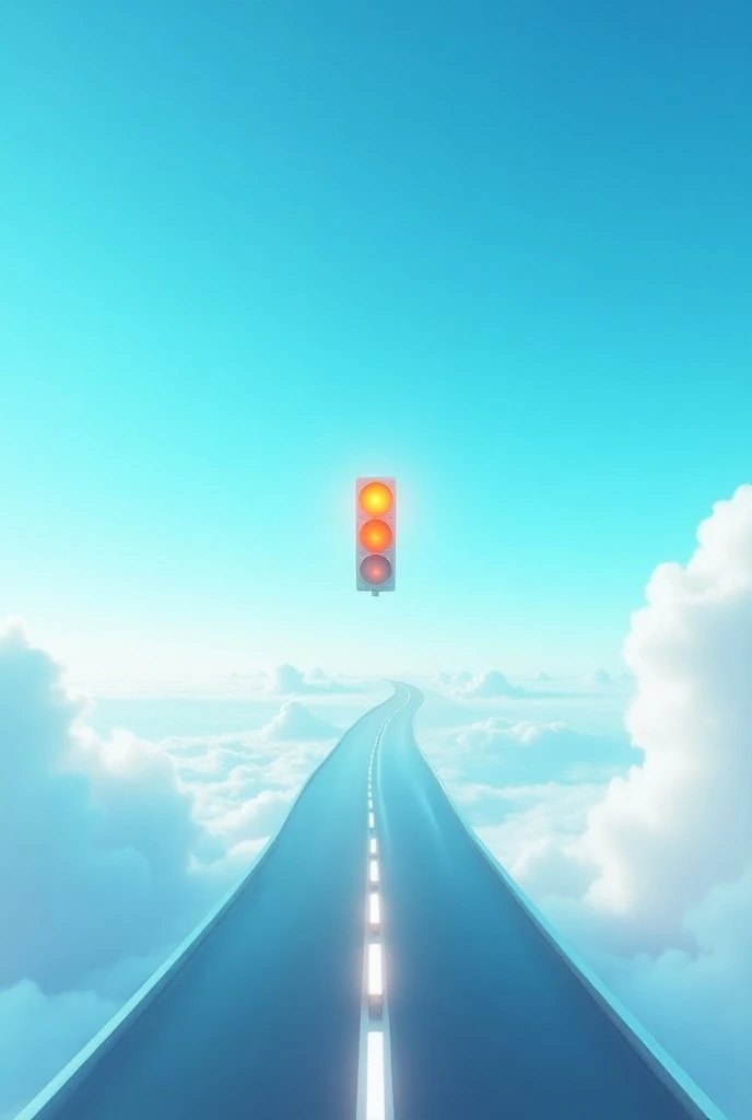 Clear blue sky long empty track floating in the air with clouds and daytime traffic light looking straight ahead and themed from the 90s