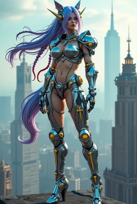 Create a Chinese-Japanese female robot killer image, a muscular body, a 34-inch waist,  wearing a multi-colored chrome  armor embedded with fantasy diamonds.,With decorations,Ladybug image,Head shape,Wolf head shape,Cross shape,Skull shape,Heart shape,,Sta...