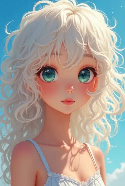 masterpiece，Dazzling colorful light，Ultra Detailed，A girl，big eyes，Extra long curly hair，White-blond hair，A fascinating adventure，Glowing lips，Close-up of face，Exposed shoulders，Dreamy and beautiful，Thick paint of the characters，Fine brushstrokes，wallpaper...