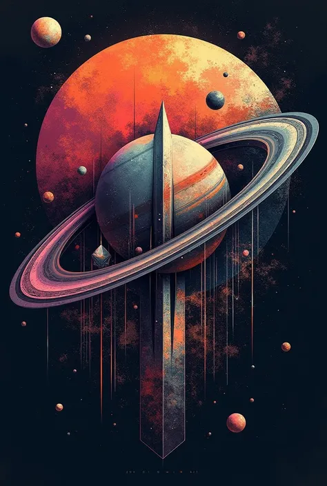 Geometric figures with the planet Saturn well done and half rare with all the dark and striking colors to draw with a grafity design
