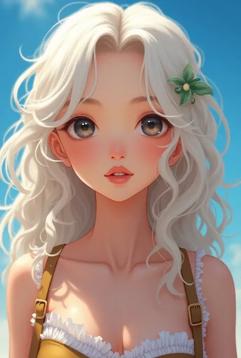 masterpiece，Dazzling colorful light，Ultra Detailed，A girl，big eyes，Extra long curly hair，White-blond hair，A fascinating adventure，Glowing lips，Close-up of face，Exposed shoulders，Dreamy and beautiful，Thick paint of the characters，Fine brushstrokes，wallpaper...