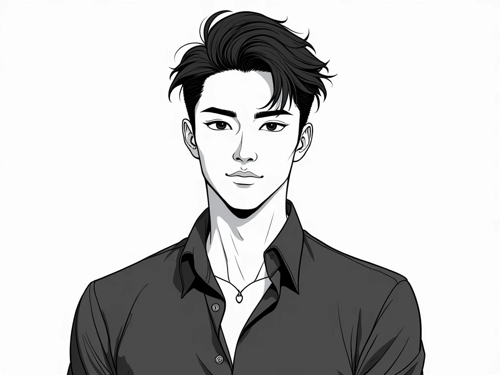 sketch dimension to draw draw line art male character very handsome 29 years old webtoon handsome and dark charming look in style joo jaekyung