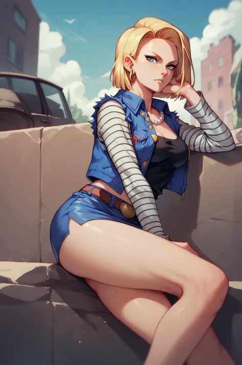 Android 18 sitting on a Arieka wearing a short skirt and Dark Cologne and opening her legs 