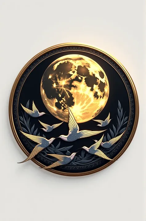 Make a logo for the Moon "GENDON 
IKI LO SALEHO 3D gold and silver and swallow birds